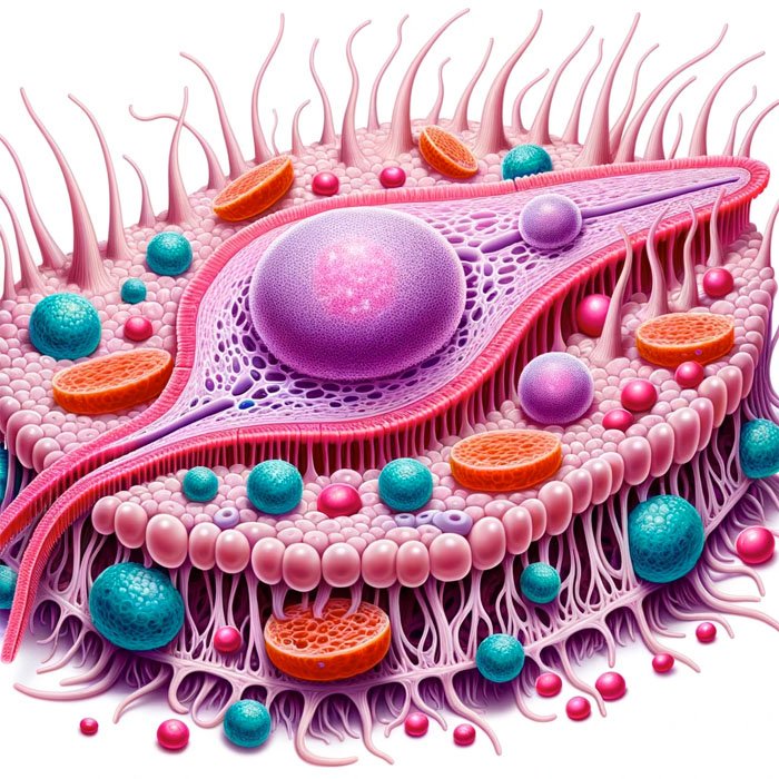Illustration of a melanocyte cell, highlighting its structure and function within the hair follicle